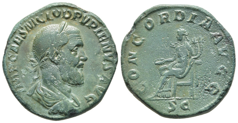 PUPIENUS (238). Sestertius. Rome.

Obv: IMP CAES M CLOD PVPIENVS AVG.
Laureate, ...