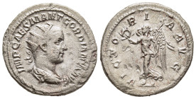GORDIAN III (238-244). Antoninianus. Rome.

Obv: IMP CAES M ANT GORDIANVS AVG.
Radiate, draped and cuirassed bust right.
Rev: VICTORIA AVG.
Victory ad...