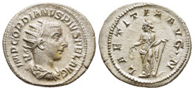 GORDIAN III (238-244). Antoninianus. Rome.

Obv: IMP GORDIANVS PIVS FEL AVG.
Radiate, draped and cuirassed bust right.
Rev: LAETITIA AVG ° N.
Laetitia...