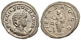 OTACILIA SEVERA (Augusta, 244-249). Antoninianus. Rome.

Obv: OTACIL SEVERA AVG.
Diademed and draped bust right, set on crescent.
Rev: PIETAS AVGG / Δ...