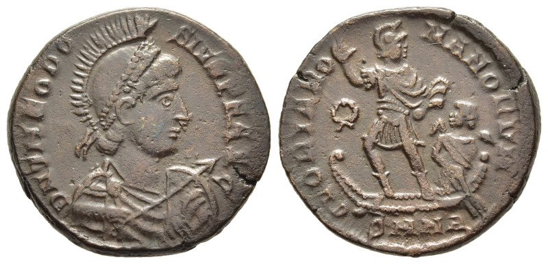 THEODOSIUS I (379-395). Ae. Nicomedia.

Obv: D N THEODOSIVS P F AVG.
Helmeted, d...