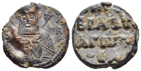 BYZANTINE EMPIRE. Lead Seal (circa 11th-12th centuries). 

Obv: Bust of uncertain saint facing.
Rev: Legend in four lines.

Condition: About very fine...