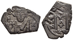 CONSTANS II (641-668). Follis. [Constantinople]

Obv: Crowned bust with short beard facing, wearing chlamys and holding globus cruciger.
Rev: Large M;...