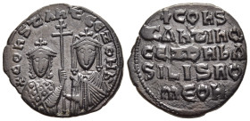 CONSTANTINE VII PORPHYROGENITUS with ZOE (913-959). Follis. Constantinople.

Obv: + COҺSTAҺT CЄ ZOH Ь.
Crowned facing busts of Constantine and Zoe, ho...