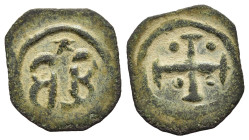 CONSTANTINE GABRAS (Duke of Trebizond, circa 1126-1140). Copper Follaro or Assarion, struck on an octogonal flan.

Obv: Two B's"; above, star; below, ...