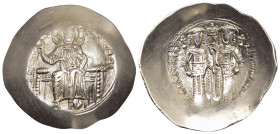 ALEXIUS III ANGELUS COMNENUS (1195-1203). Pale Electrum Trachy. Constantinople.

Obv: +ΚЄ ROHΘЄI.
Christ Nimbate, seated facing on throne without back...