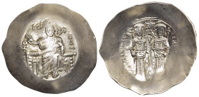 ALEXIUS III ANGELUS COMNENUS (1195-1203). Pale Electrum Trachy. Constantinople.

Obv: +ΚЄ ROHΘЄI.
Christ Nimbate, seated facing on throne without back...