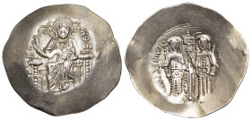 ALEXIUS III ANGELUS COMNENUS (1195-1203). Pale Electrum Trachy. Constantinople.

Obv: +ΚЄ ROHΘЄI.
Christ Nimbate, seated facing on throne without back...
