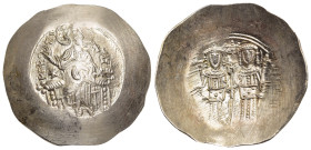 ALEXIUS III ANGELUS COMNENUS (1195-1203). Pale Electrum Trachy. Constantinople.

Obv: +ΚЄ ROHΘЄI.
Christ Nimbate, seated facing on throne without back...