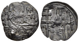 ANDRONICUS II PALEOLOGUS (1282-1328). Trachy. Thessalonica.

Obv: St. Demetrius standing facing, holding spear and shield.
Rev: Andronicus standing fa...