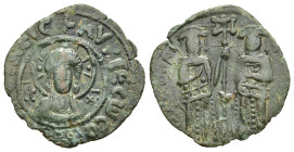 ANDRONICUS II with MICHAEL IX (1295-1320). Ae Assarion. Constantinople.

Obv: + KVPIE CWCON TOVC BACIΛEIC.
Draped bust of Christ facing.
Rev: AVTOKPAT...