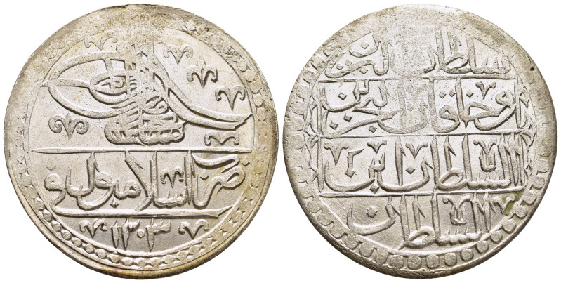 ISLAMIC. Ottoman Empire. Selim III (1203-1222 AH). Yüzlük or 2 1/2 Kurush. Qusta...