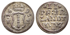 DEUTSCHE MÜNZEN. BRANDENBURG-PREUSSEN. Brandenburg, Markgrafschaft, seit dem 14. Jahrhundert Kurfürstentum.

Friedrich III (1688-1701). 2 Pfennig 1695...