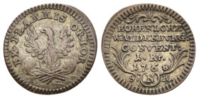 DEUTSCHE MÜNZEN. Hohenlohe-Waldenburg- Schillingsfürst. Carl Albrecht (1750-1793). 1 Kreuzer 1768.

Albrecht 293.

Condition: Sehr schön.

Weight: 0,8...