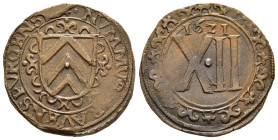 DEUTSCHE MÜNZEN. Ravensberg, Grafschaft (unter brandenburgischer Verwaltung). Georg Wilhelm von Brandenburg (1619-1640). 12 Pfennig 1621. Bielefeld.

...
