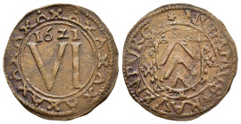 DEUTSCHE MÜNZEN. Ravensberg, Grafschaft (unter brandenburgischer Verwaltung). Georg Wilhelm von Brandenburg (1619-1640). 6 Pfennig 1621. Bielefeld.

S...