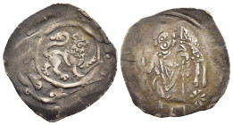 DEUTSCHE MÜNZEN. Regensburg. Herzoglich Bayerische Münzstätte. Ludwig I (1183-1231). Dünnpfennig. o.J.

Vs: Schreitender Löwe rechts im Wulstreif mit ...
