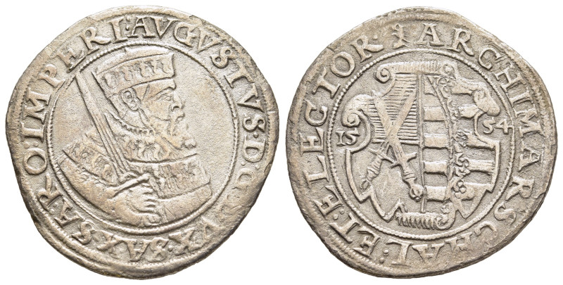 DEUTSCHE MÜNZEN. Sachsen. Albertiner. August (1553-1586). 1/4 Taler 1554. Mzz. A...