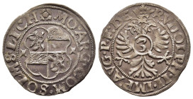 DEUTSCHE MÜNZEN. Solms-Lich, Grafschaft. Gemeinschaftsprägung (1590-1610). 3 Kreuzer (Groschen) mit Titel Rudolfs II.

Joseph 58.

Condition: Stempelg...