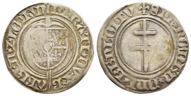 FRANCE. Lorraine (duché). René I (1431-1453). Gros. Nancy.

Obv: RENATI DVX BAREn n Z LOTh m
Coat-of-arms over sword.
(lis) SIT nOmEn DnI BEnEDICTV
Cr...