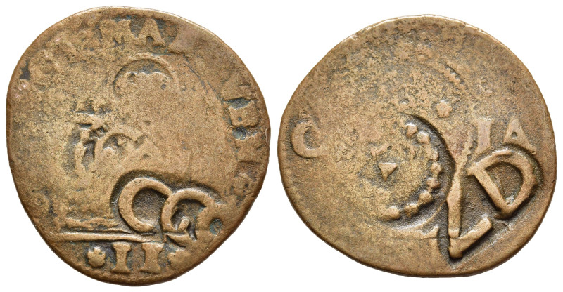 ITALY. Venice-Crete. Gazzetta (=2 Soldi) (ND 1653-69), with three countermarks. ...