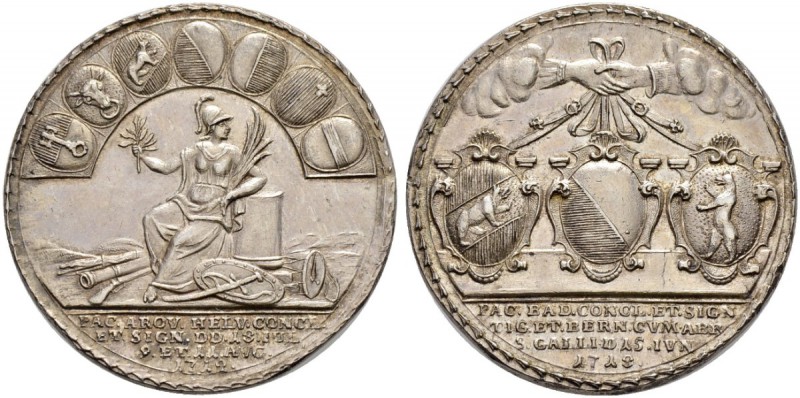 SCHWEIZ 
 Aargau 
 Baden 
 Silbermedaille 1718. Friede zu Aarau 1712 und mit ...