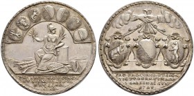 SCHWEIZ 
 Aargau 
 Baden 
 Silbermedaille 1718. Friede zu Aarau 1712 und mit dem Fürstabt von St. Gallen zu Baden 1718. Sitzende Pax mit Palm- und ...