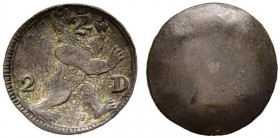 SCHWEIZ 
 Appenzell Innerrhoden 
 2 Pfennig o. J. (1750). Bär nach rechts. 0.46 g. D.T.801a. HMZ 2-46c. Selten. Sehr schön-vorzüglich.