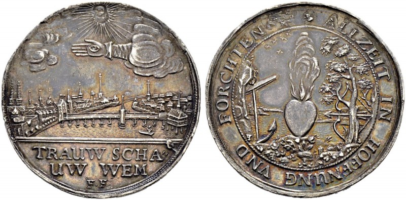 SCHWEIZ 
 Basel 
 Stadt 
 Silbermedaille o. J. (1645). Auf das Vertrauen. Ste...
