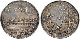 SCHWEIZ 
 Basel 
 Stadt 
 Silbermedaille o. J. (1645). Auf das Vertrauen. Stempel von Friedrich Fecher. Av. Stadtansicht Basels von Südosten, darüb...
