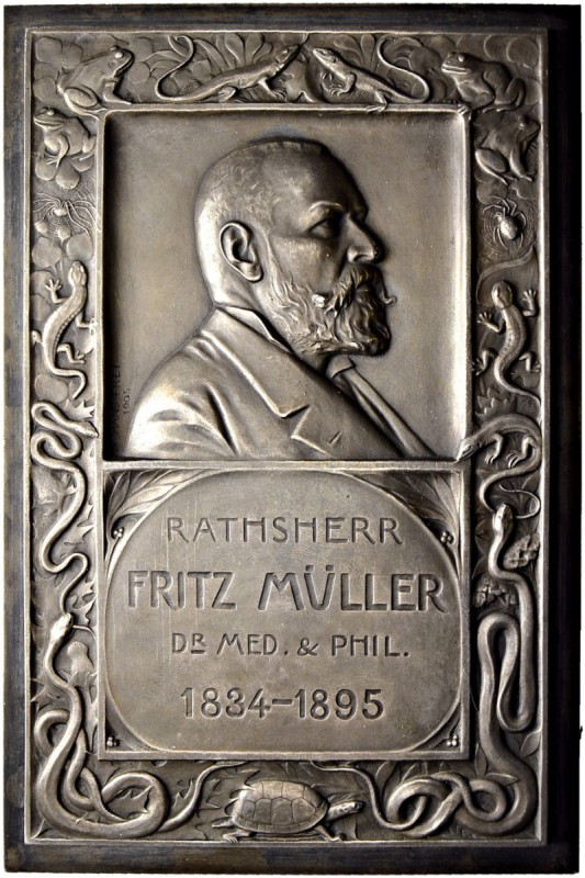 SCHWEIZ 
 Basel 
 Stadt 
 Versilberte Bronzeplakette 1905. Auf den Zoologen, ...