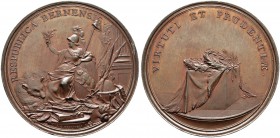 SCHWEIZ 
 Bern 
 Bronzemedaille o. J. (1752). Verdienstmedaille. Stempel von J. C. Hedlinger. Nach links sitzende Minerva mit Lorbeer- und Palmzweig...