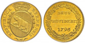 SCHWEIZ 
 Bern 
 Dublone 1796. D.T. 502. HMZ 2-213h. Fr. 182. PCGS MS 62. FDC.