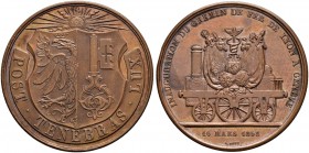 SCHWEIZ 
 Genf / Genève 
 Stadt 
 Bronzemedaille 1858. Auf die Einweihung der Eisenbahnstrecke Lyon-Genf. Stempel von A. Bovy. Stadtwappen von Genf...