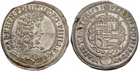 SCHWEIZ 
 Graubünden 
 Haldenstein, Herrschaft 
 Georg Philipp von Schauenstein, 1671-1695. Gulden (2/3 Taler) 1691. 16.01 g. D.T. 1597b. HMZ 2-537...