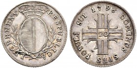 SCHWEIZ 
 Luzern 
 20 Kreuzer 1796. 4.19 g. D.T. 555b. HMZ 2-655h. Vorzüglich.