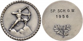 SCHWEIZ 
 Schützentaler, Schützenmedaillen & Schützenvaria 
 Gesamtschweiz / Diverse Medaillen 
 Versilberte Bronzemedaille 1956. Unbekannter Ort. ...