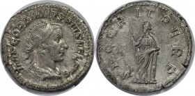 Römische Münzen, MÜNZEN DER RÖMISCHEN KAISERZEIT. ROM. GORDIANUS III. Antoninianus 244 n. Chr, 4.25 gms. Silber. RIC 152 (R1). Stempelglanz