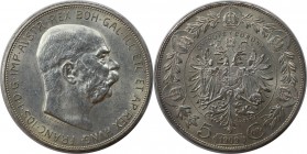 RDR – Habsburg – Österreich, KAISERREICH ÖSTERREICH. Franz Joseph I. (1848-1916). 5 Kronen 1909, Silber. Fast Stempelglanz