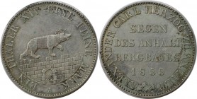 Altdeutsche Münzen und Medaillen, ANHALT - BERNBURG. Alexander Carl (1834-1863). Ausbeutetaler 1855 A, Silber. AKS 16. Vorzüglich, Kratzer