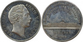 Altdeutsche Münzen und Medaillen, BAYERN / BAVARIA. Maximilian II (1848-1864). Geschichtsdoppeltaler 1854, Glaspalast. Silber. AKS 166. Vorzüglich-ste...