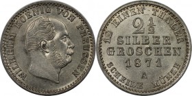 Altdeutsche Münzen und Medaillen, BRANDENBURG IN PREUSSEN. Wilhelm I. (1861-1888). 2 1/2 Silbergroschen 1871 A, Billon. KM #486. AKS 102. Stempelglanz...