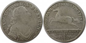 Altdeutsche Münzen und Medaillen, BRAUNSCHWEIG - WOLFENBÜTTEL. Karl I. (1735-1780). 2/3 Taler 1765 IDB, Silber. KM 973.1. Schön-sehr schön, Kl. Henkel...