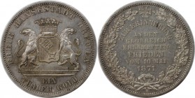 Altdeutsche Münzen und Medaillen, BREMEN - STADT. Taler 1871 B, "Frieden vom 10. Mai 1871, Ein Thaler Gold". Silber. AKS 17. Vorzüglich