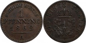 Altdeutsche Münzen und Medaillen, PREUßEN. 1 Pfenning 1862 A, CU. Vorzüglich-Stempelglanz