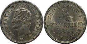 Altdeutsche Münzen und Medaillen, SACHSEN - ALBERTINE. Johann (1854-1873). 2 Neugroschen 1868 B. Billon. KM #1222. AKS 145. Stempelglanz