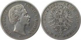 Deutsche Münzen und Medaillen ab 1871, REICHSSILBERMÜNZEN, Bayern. Ludwig II. (1864-1886). 2 Mark 1876 D, Silber. Jaeger 41. Sehr Schön. Kratzer