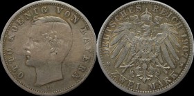 Deutsche Münzen und Medaillen ab 1871, REICHSSILBERMÜNZEN, Bayern. 2 Mark 1907, Silber. Jaeger 45. Sehr Schön, kl.Kratzer.