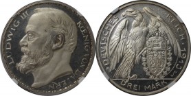 Deutsche Münzen und Medaillen ab 1871, REICHSSILBERMÜNZEN, Bayern, Ludwig III (1913-1918), versilbertes Kupfer Proof Muster 3 Mark 1913. Sch-52 / G1. ...