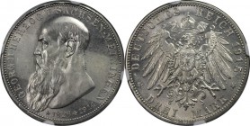 Deutsche Münzen und Medaillen ab 1871, REICHSSILBERMÜNZEN, Sachsen-Meiningen. Georg II. auf sein Tod. 3 Mark 1915, Silber. Jaeger 155. NGC MS-63